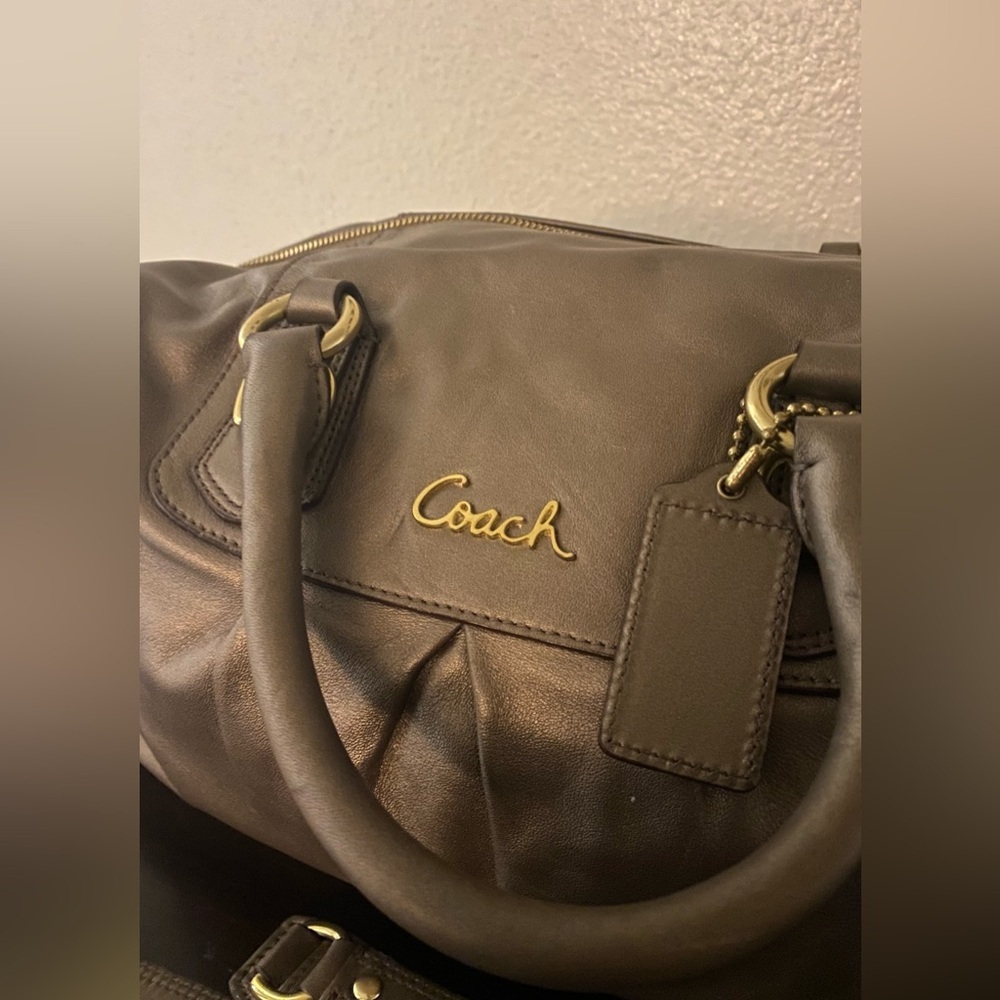 Coach Ashley Convertible Pewter Metallic Leather Satchel | Shoulder Bag - Picture 5 of 11